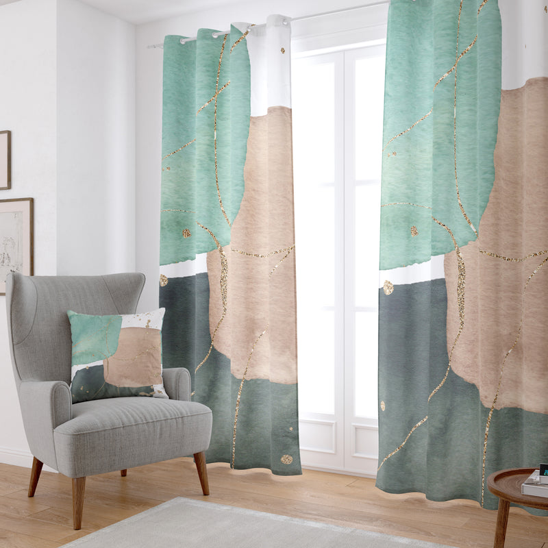 Abstract Window Curtains | Mint Forest Green