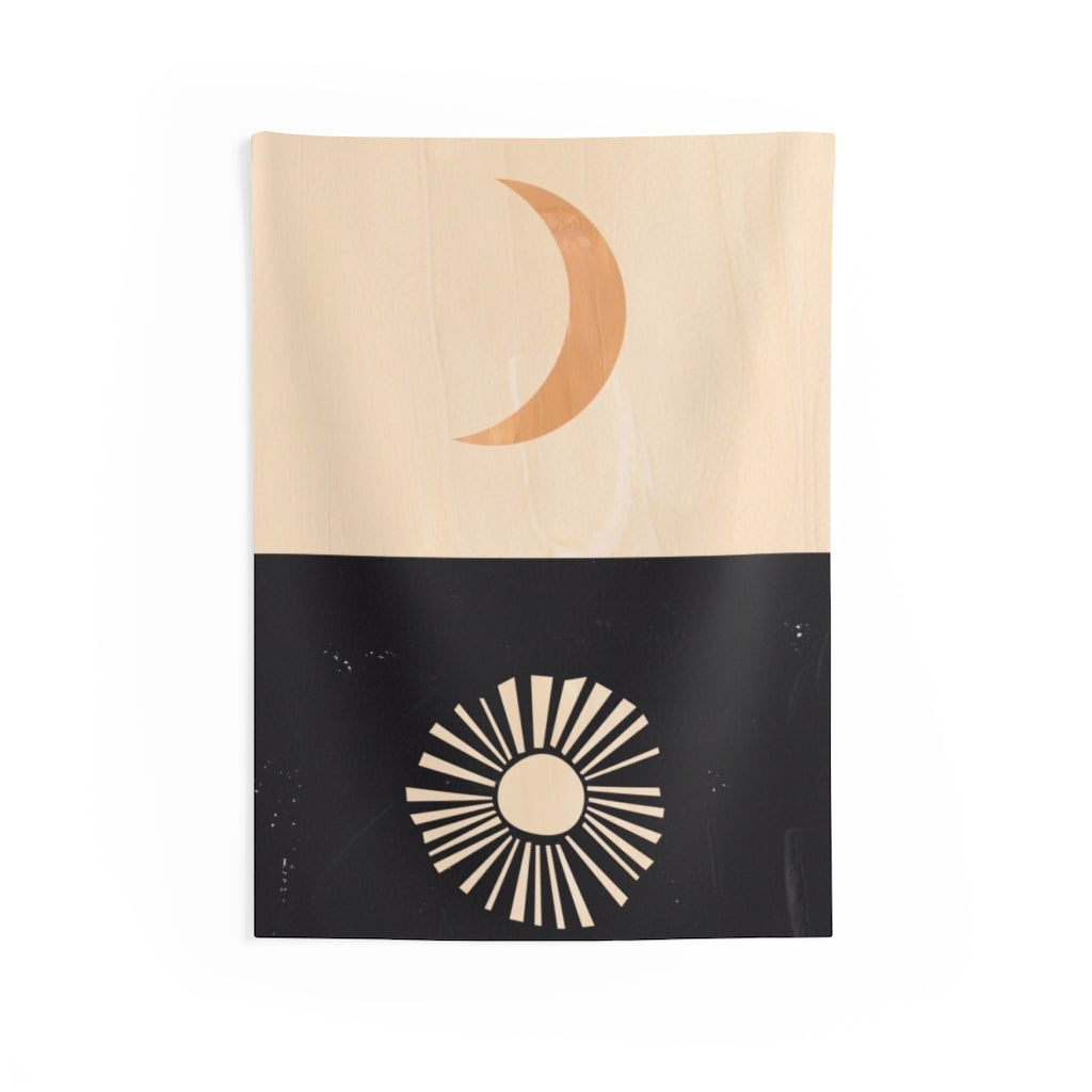 Abstract Tapestry | Sun and Moon Beige Black