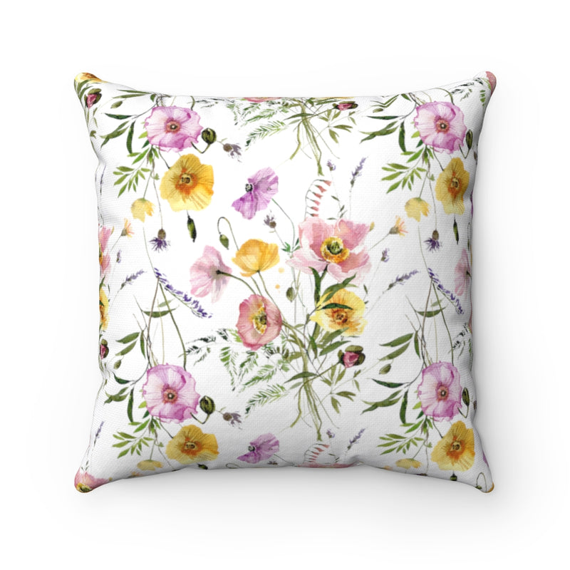 Floral Boho Pillow Cover |  Colorful Poppies Pink Yellow Green White