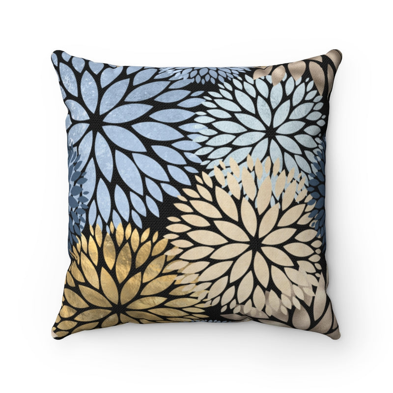 Boho Pillow Cover | Blue Yellow Beige Flowers