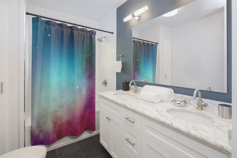 Cosmic Shower Curtain | Pink Blue Celestial Bathroom
