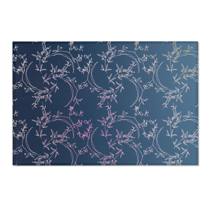 Floral Area Rug | Navy Blue Pink Leaves