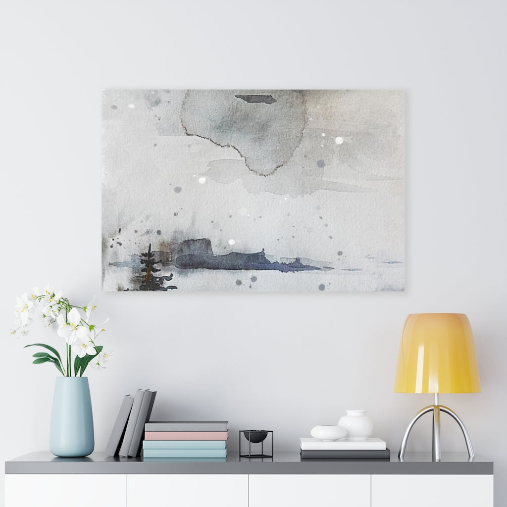 WHIMSICAL WALL CANVAS ART | Grey Navy Blue Black Lake