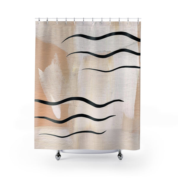 Terracotta Shower Curtain | Beige Cream | One Line Art