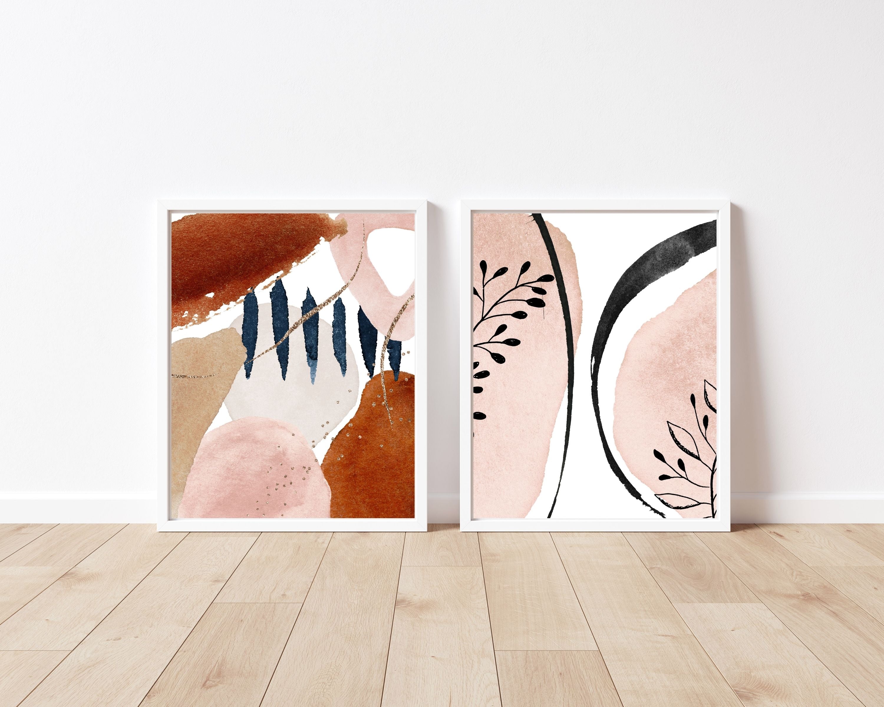 Abstract Boho Art Prints | Blush Pink Burnt Orange Navy Blue