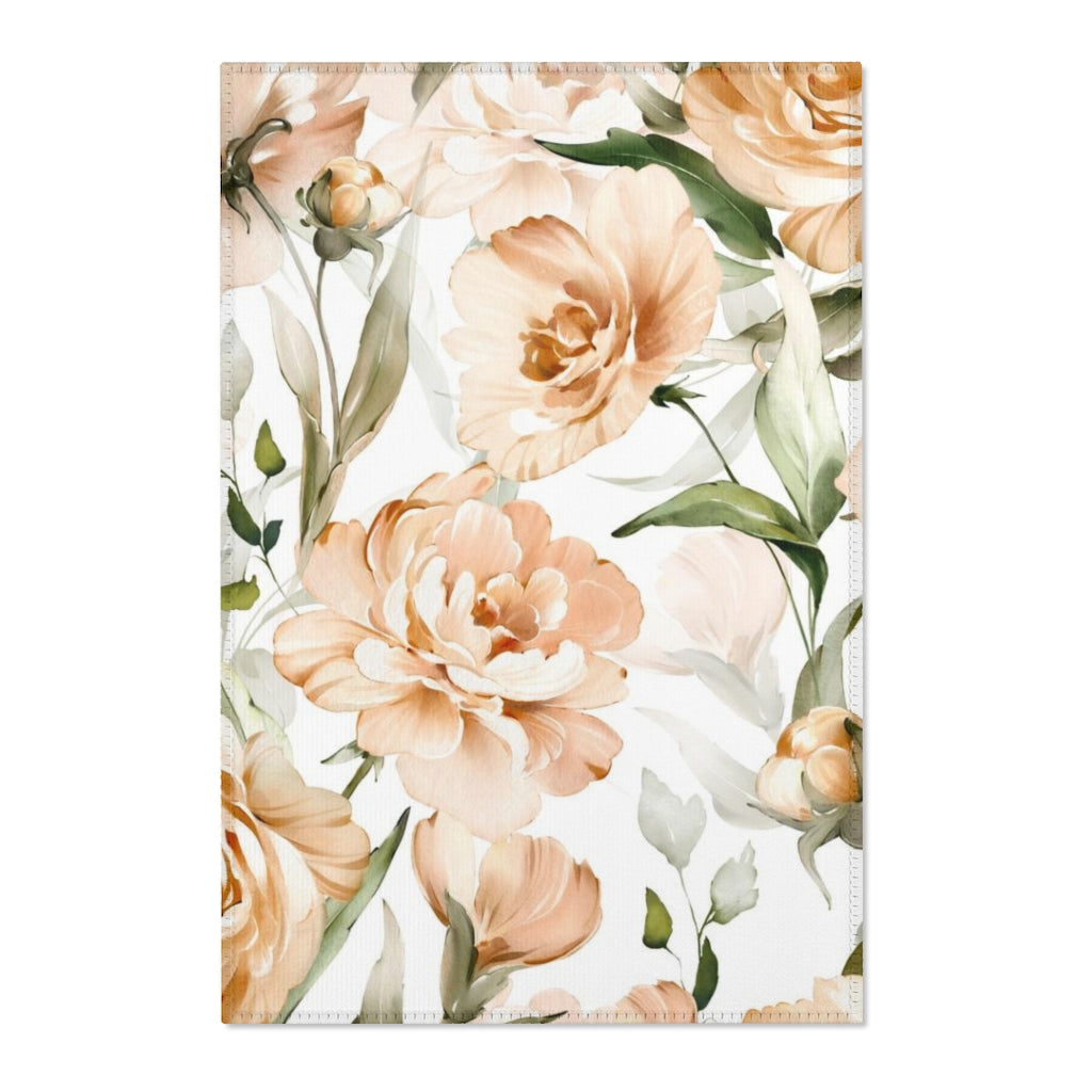 Floral Area Rug | Beige Peonies Sage Leaves