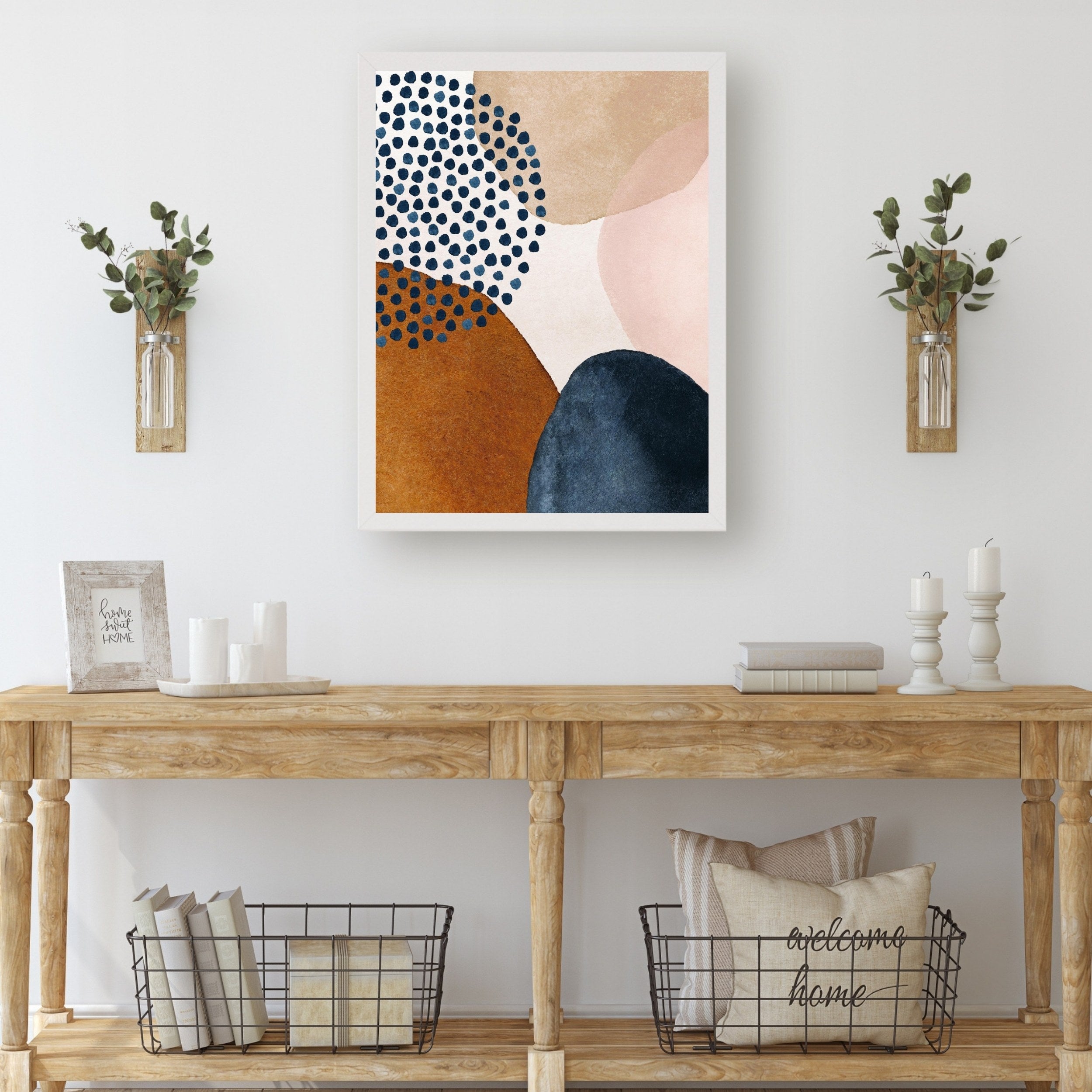 Navy Rust Beige Abstract Art