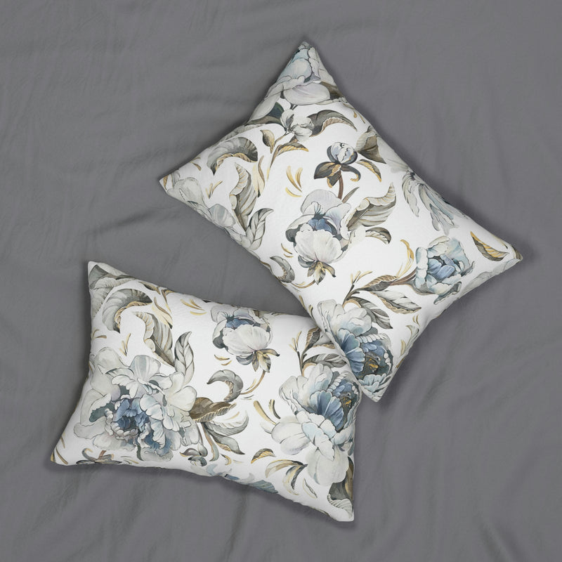 Floral Lumbar Pillow | White Blue Beige Peonies Botanical