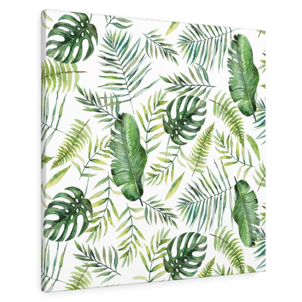 FLORAL CANVAS ART | White Green Yellow Jungle Leaves