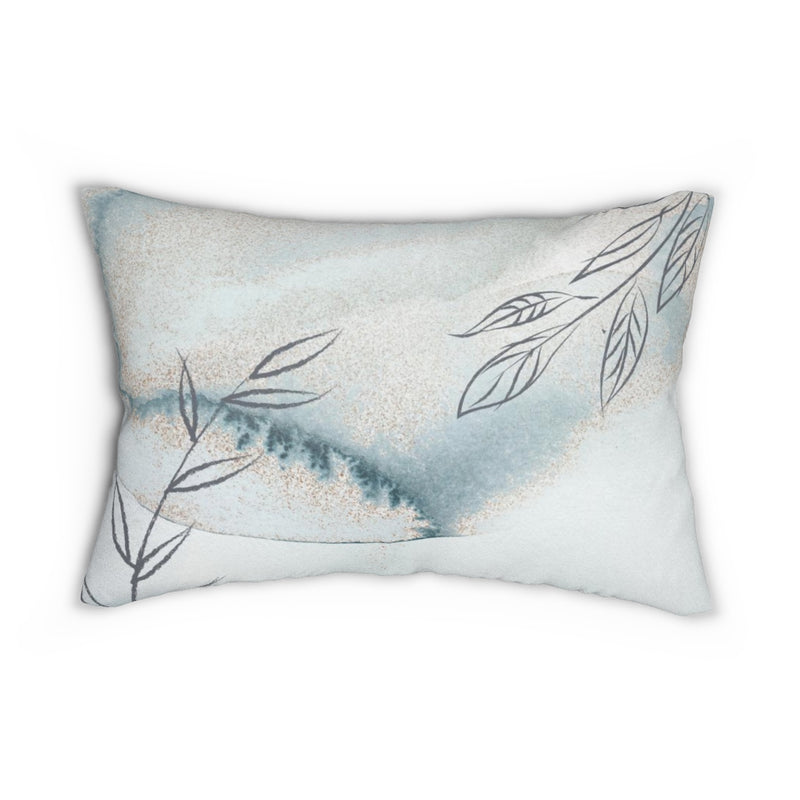 Floral Boho Lumbar Pillow | White Blue Grey