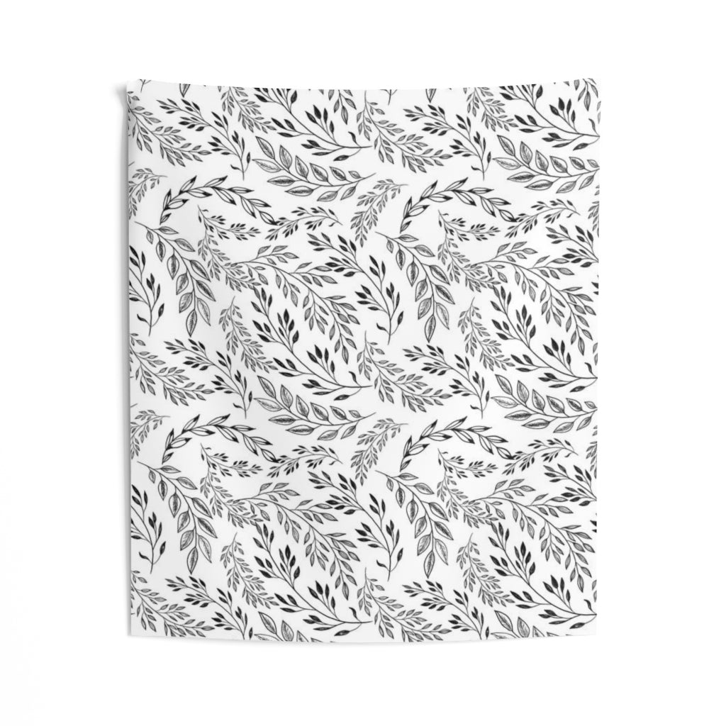 Floral Tapestry | White Black Leaves