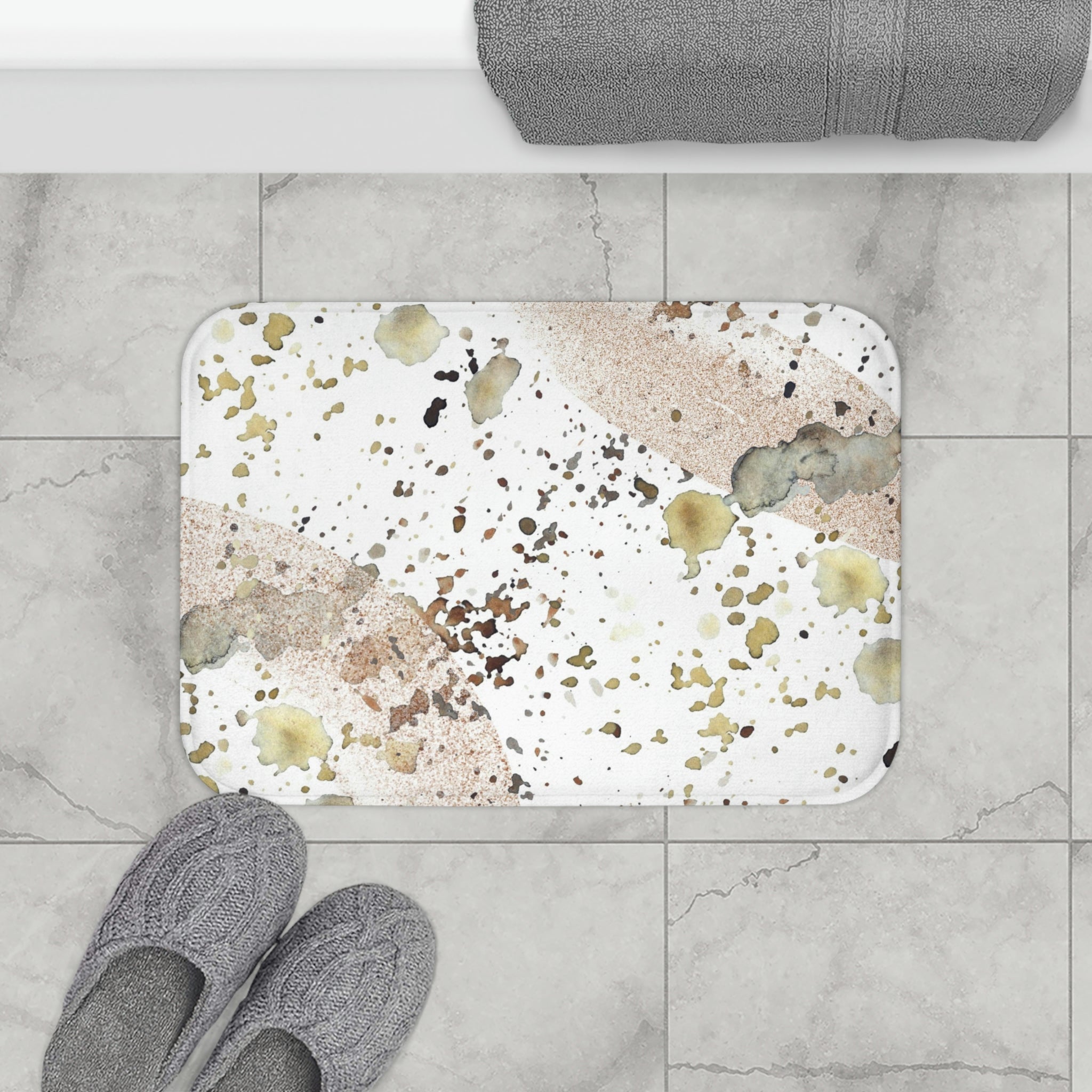 Boho Abstract Bath, Kitchen Mat | Earthy Green Beige