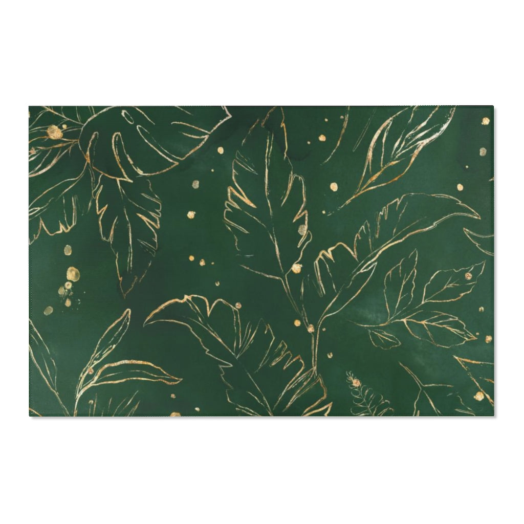 Floral Boho Area Rug | Gold Leaves