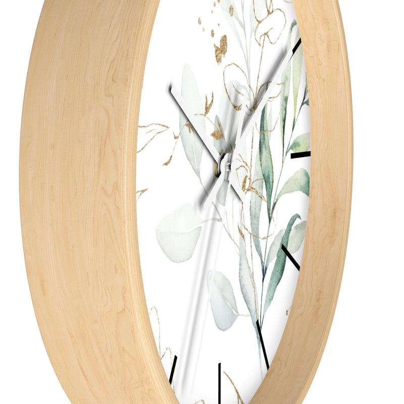 Wood, Floral Wall Clock, Eucalyptus 10"
