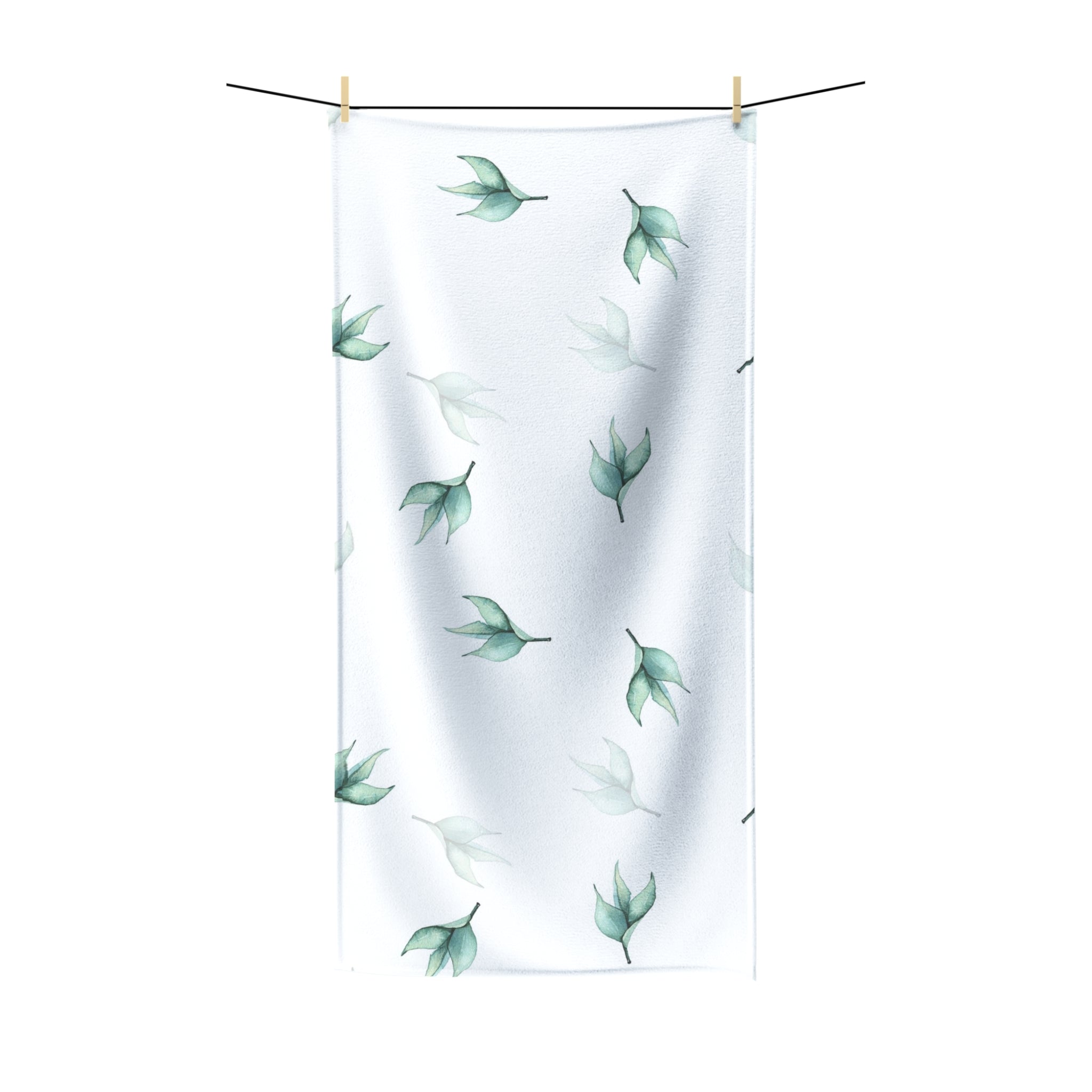 Floral Boho Bath Beach Towel | Sage Green Leaves, White