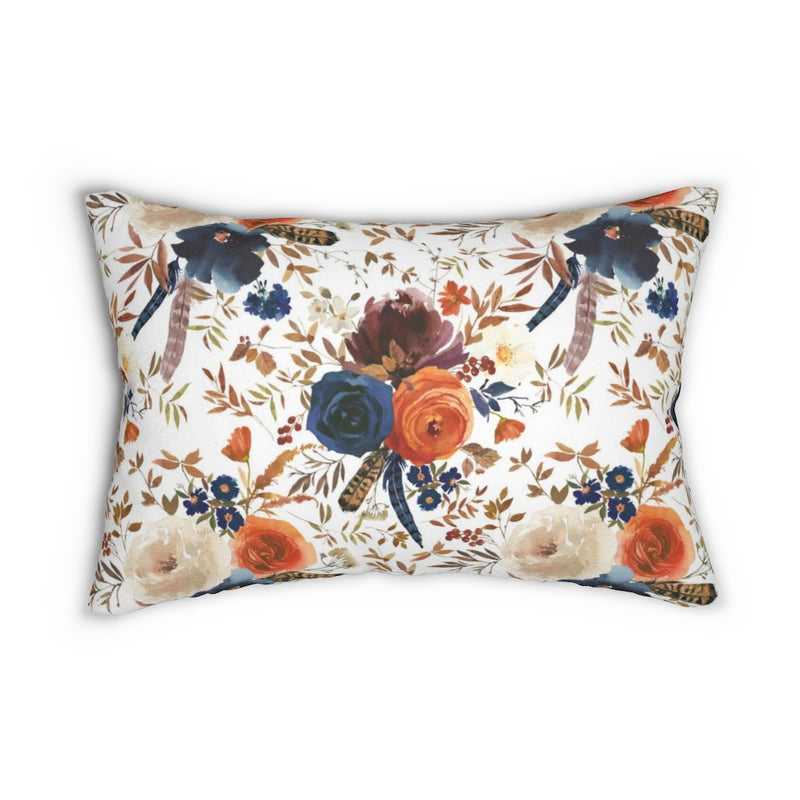 Floral Boho Lumbar Pillow | Orange Navy Blue Wine Red Roses