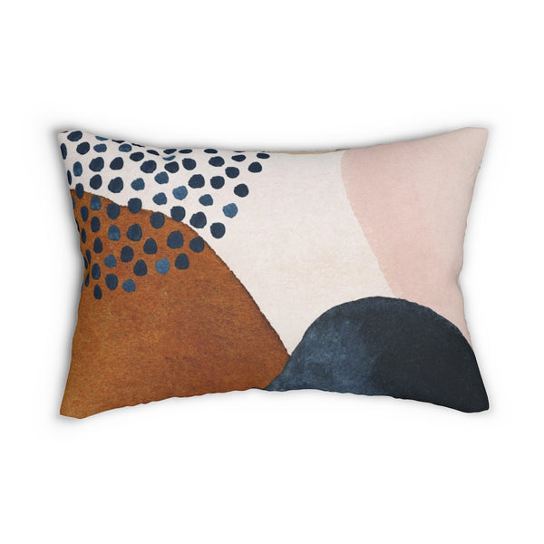 Abstract Boho Lumbar Pillow | Rustic Brown Navy Blue Blush Pink