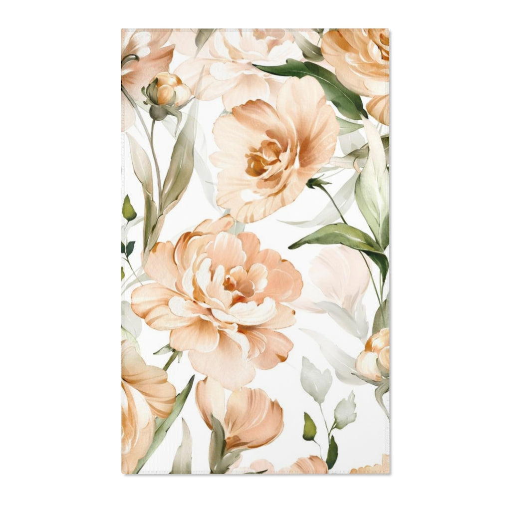 Floral Area Rug | Beige Peonies Sage Leaves