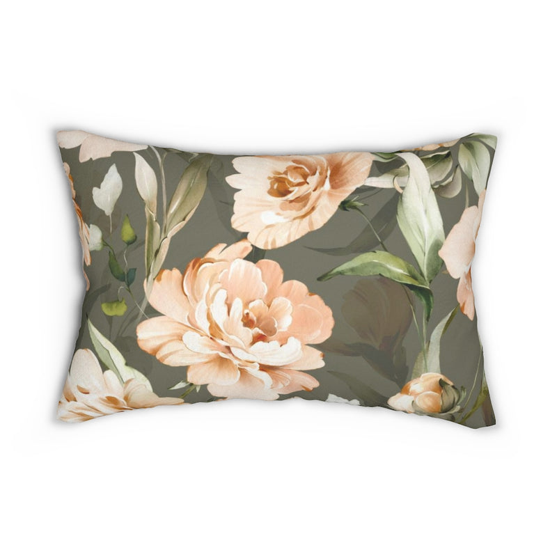 Floral Boho Lumbar Pillow | Peach Green Peonies