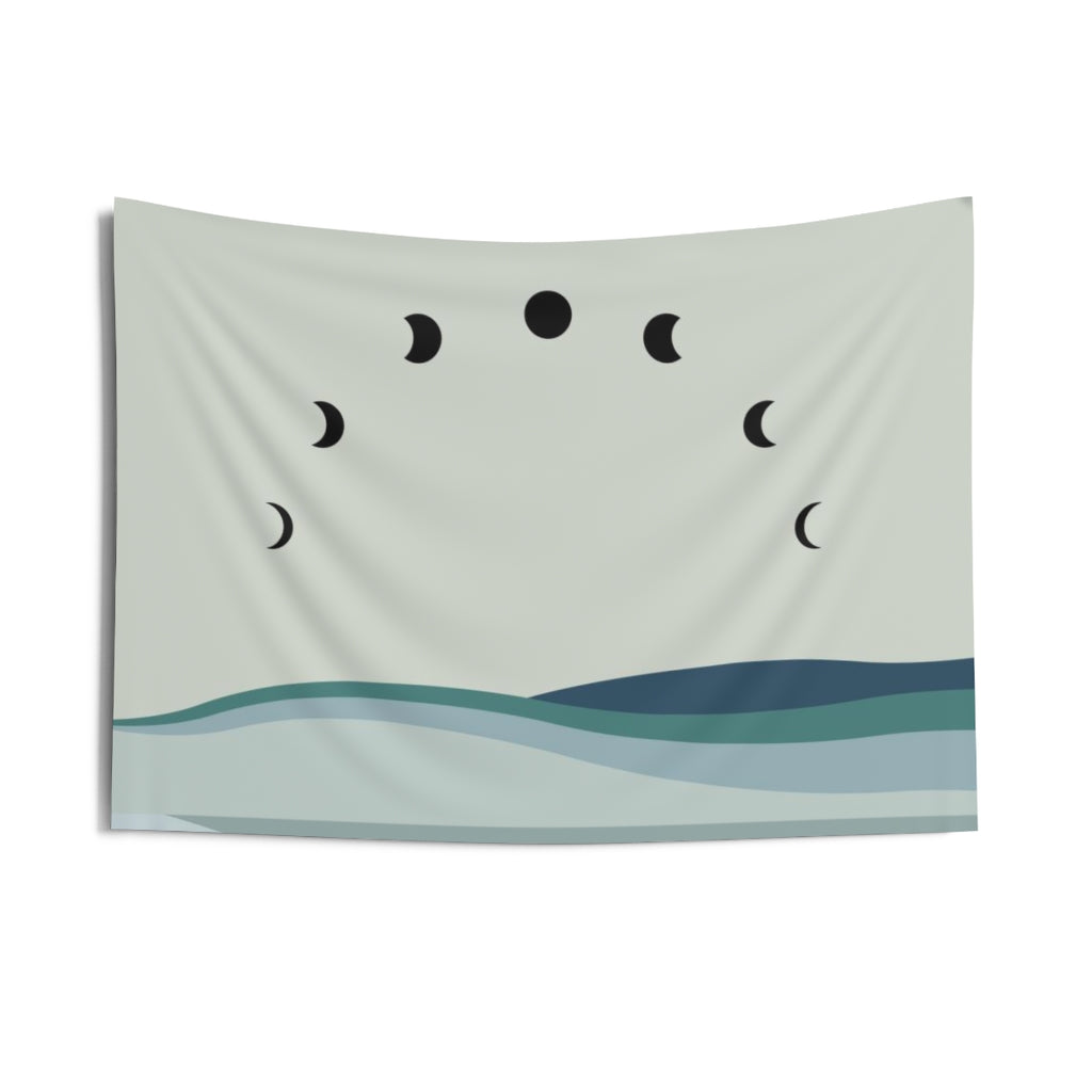 Abstract Tapestry | Sage Green Pastel Blue Moon Phases