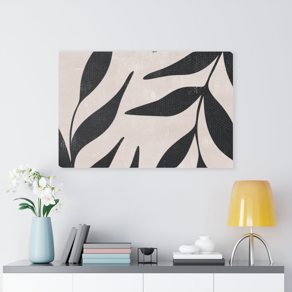 FLORAL CANVAS ART | Beige Black Leaves