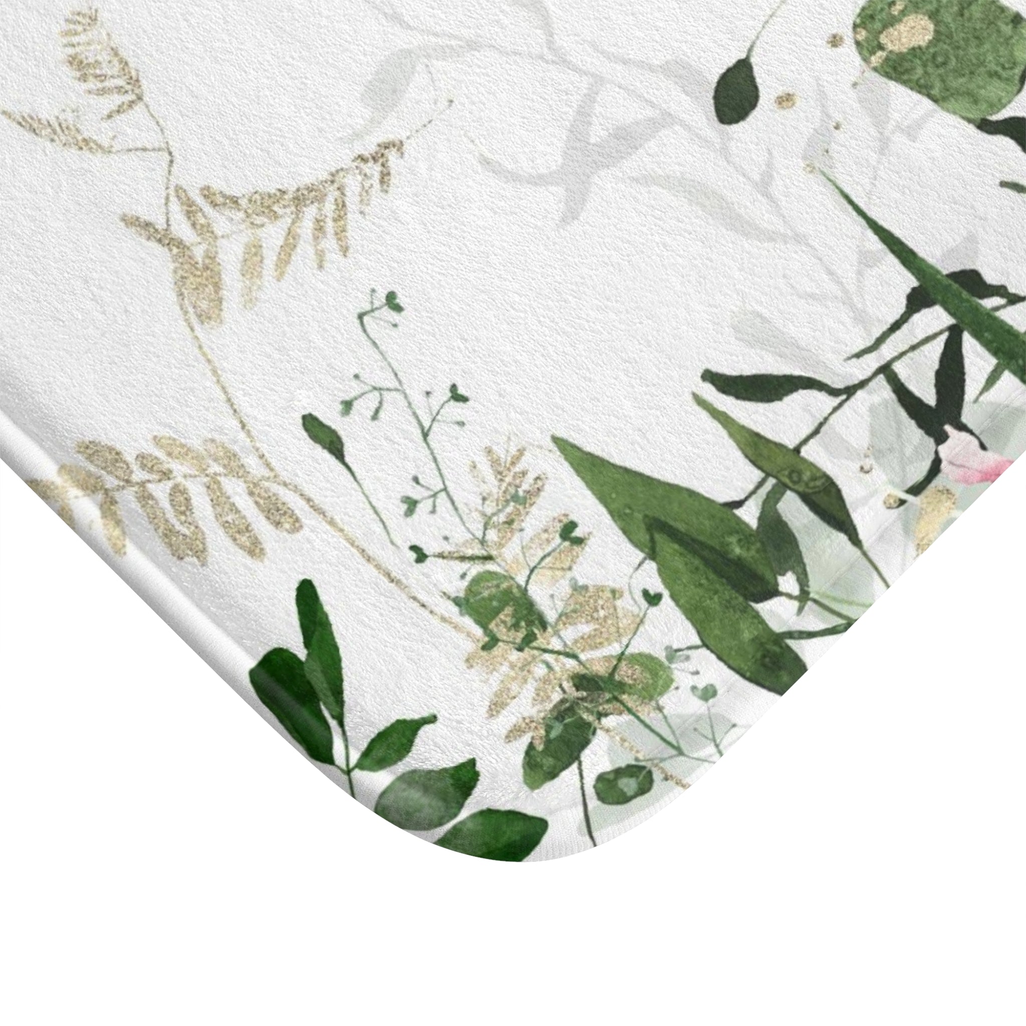 Floral Boho Bath, Kitchen Mat, Rug | White Green Monstera Jungle Leaves