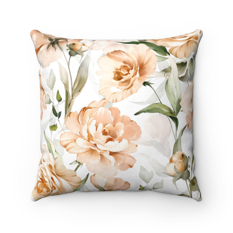 Floral Boho Pillow Cover | Peach Beige Peonies Gray Green