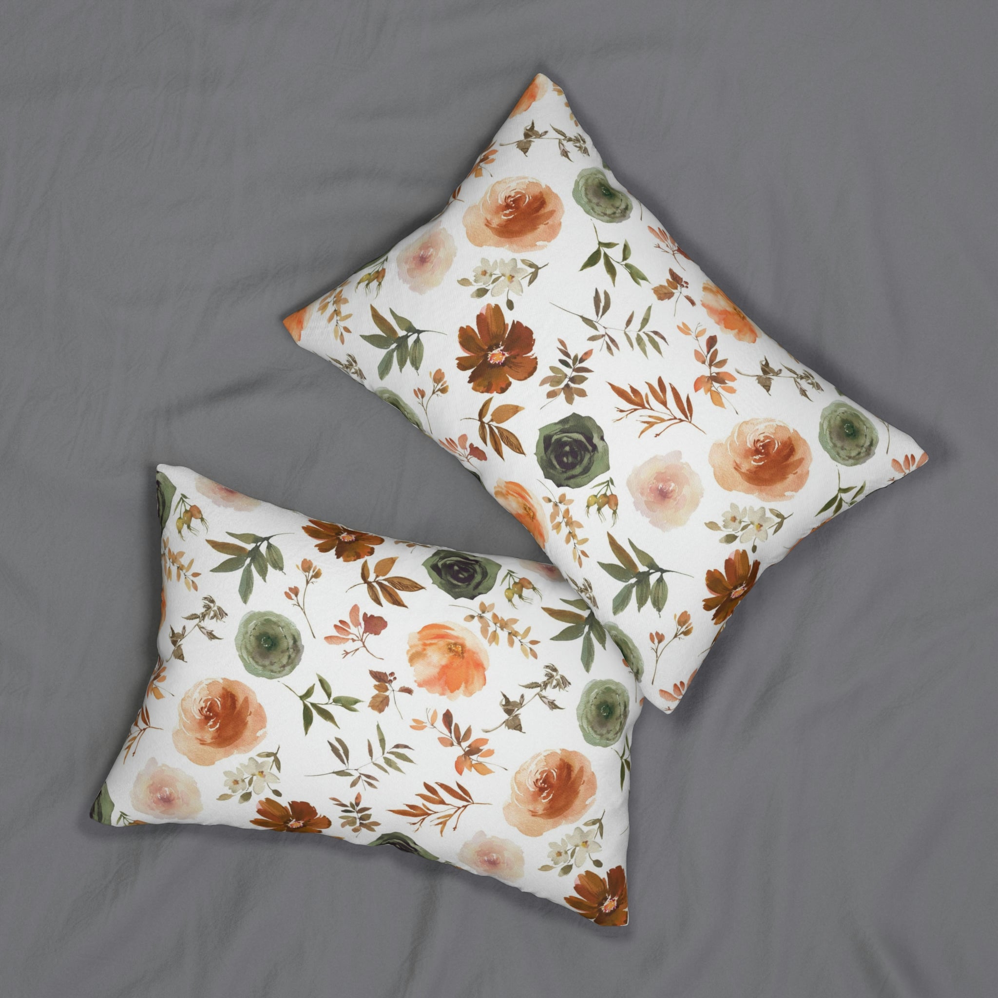 Floral Boho Lumbar Pillow | Sage Green, Brown Beige, White