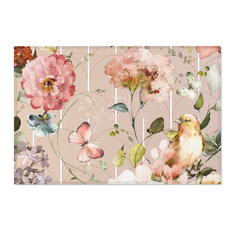 Floral Area Rug | Blush Pink Peach Blossoms