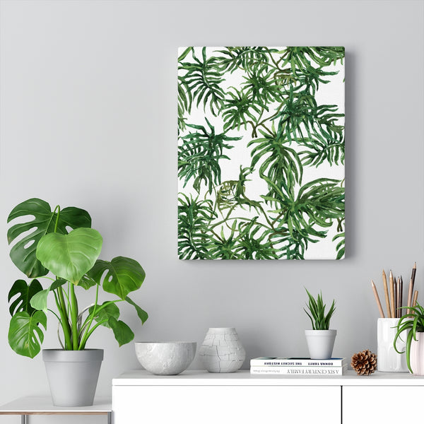 FLORAL CANVAS ART | White Green Jungle Leaves