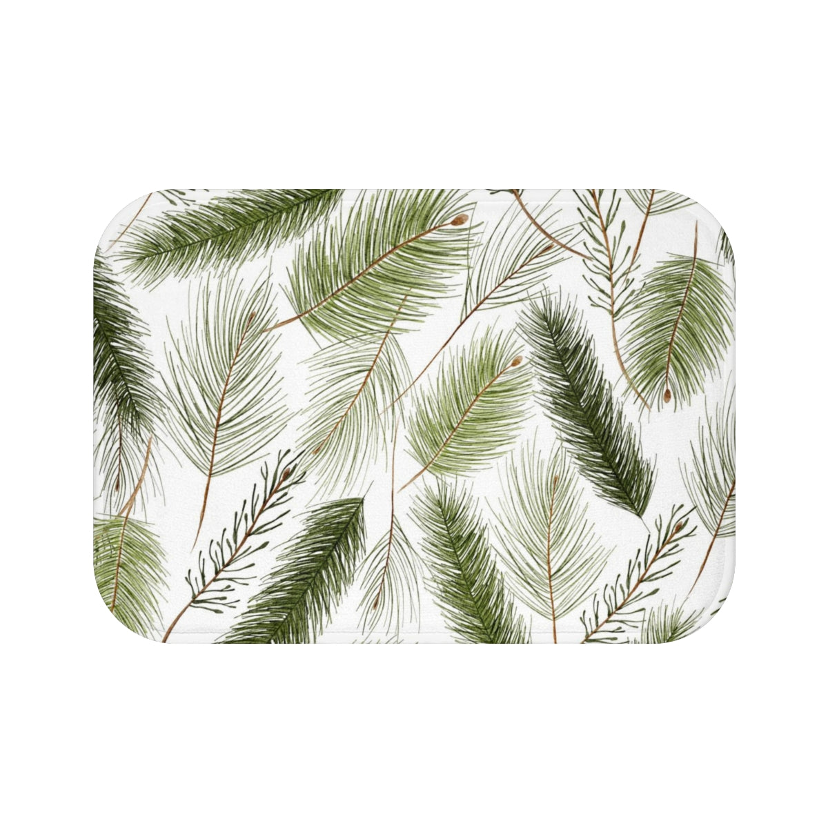 Kitchen, Bath Mat | White Green Winter Pine Needles