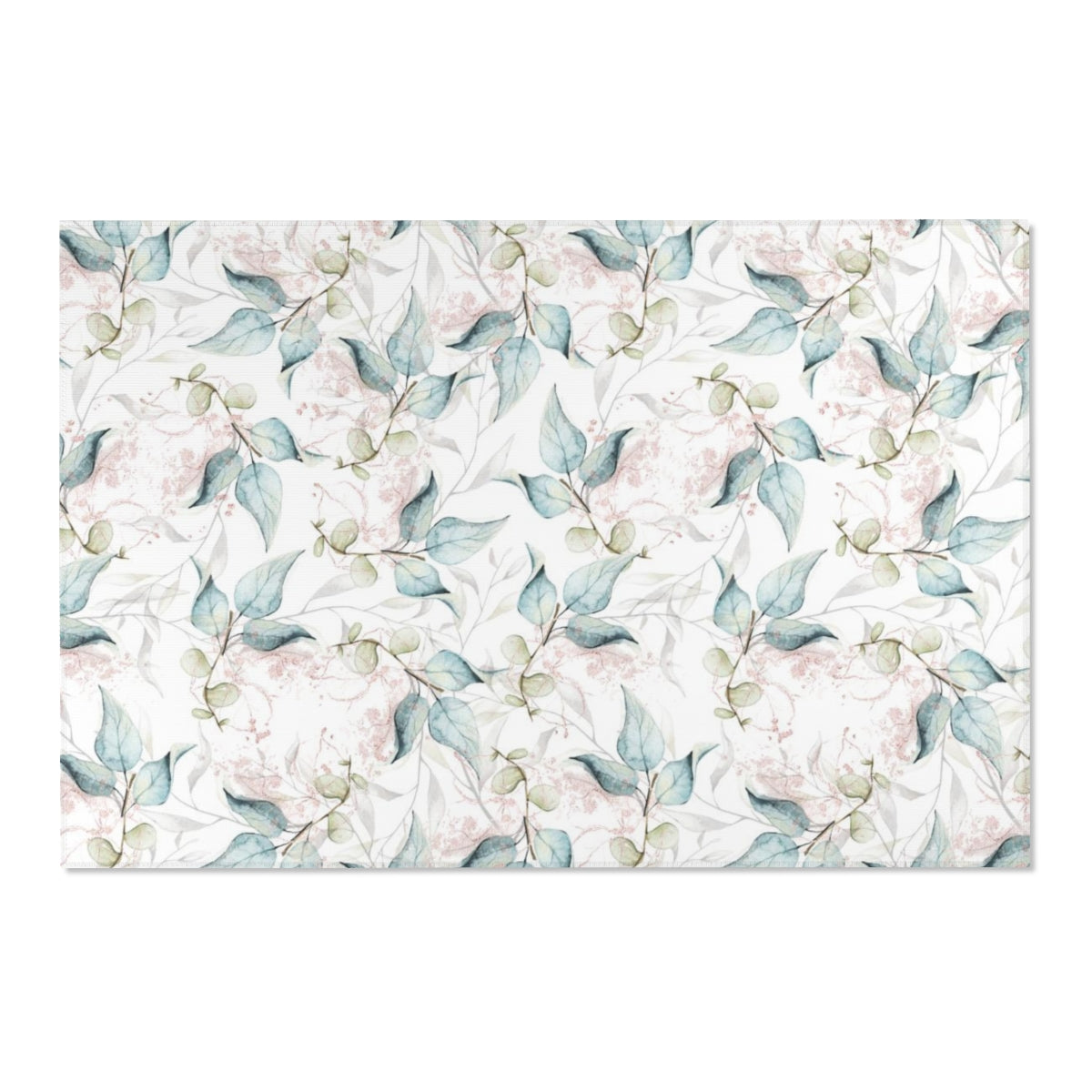 Floral Area Rug | White Teal Delicate Flowers