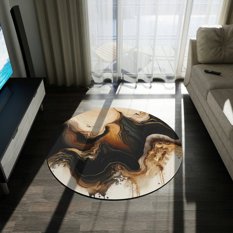 Round Area Rug | Brown Black Abstract