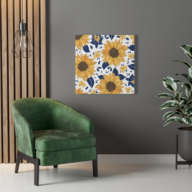 FLORAL WALL CANVAS ART | White Blue Yellow Sunflowers