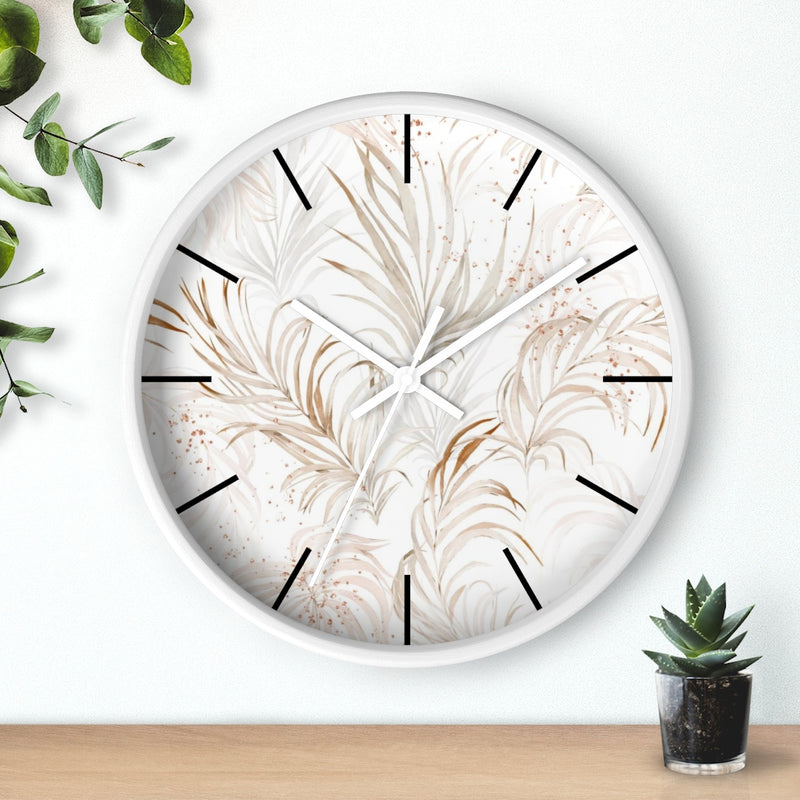 Floral 10" Wood Wall Clock | White Beige Leaves