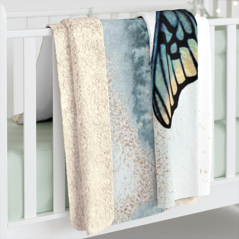Abstract Comfy Blanket | Pastel Blue Gold Butterfly