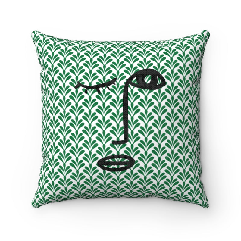 Abstract Boho Pillow Cover | Green White Black | One Line Art