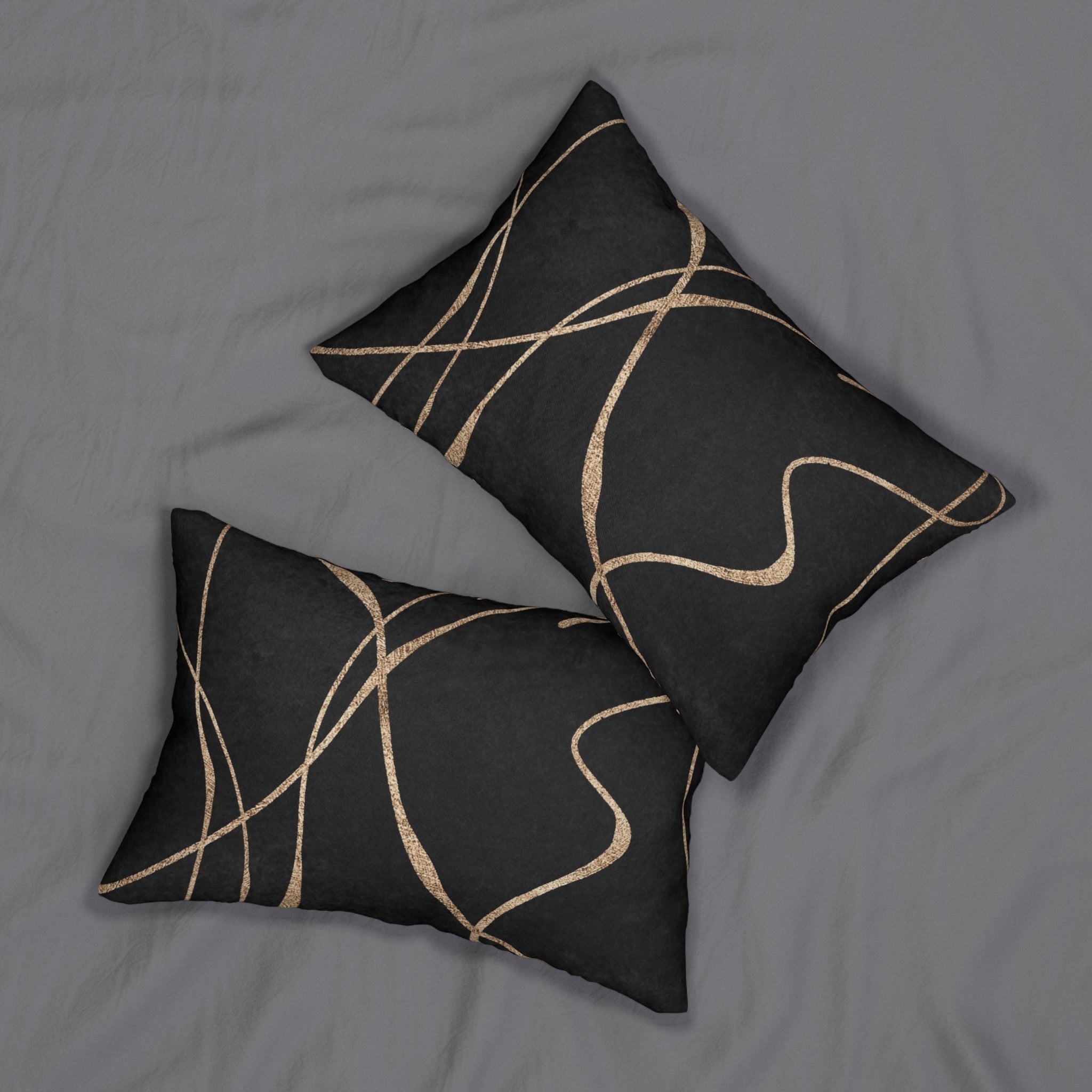 Abstract Lumbar Pillow | Black Non Foil Gold Beige