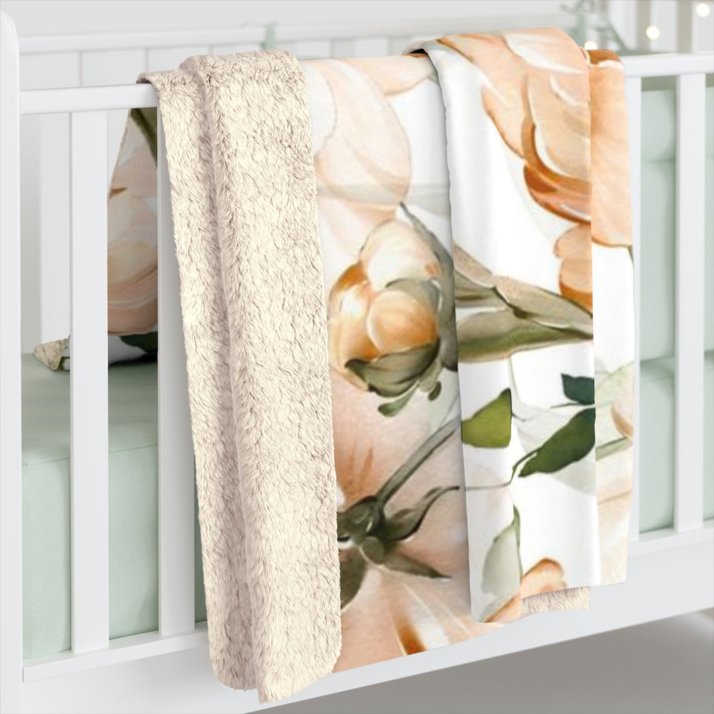 Floral Comfy Blanket | Beige Peonies Sage Leaves