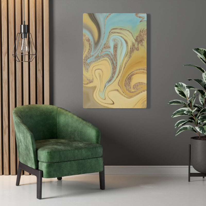 ABSTRACT WALL CANVAS ART | Mint Green Gold Yellow
