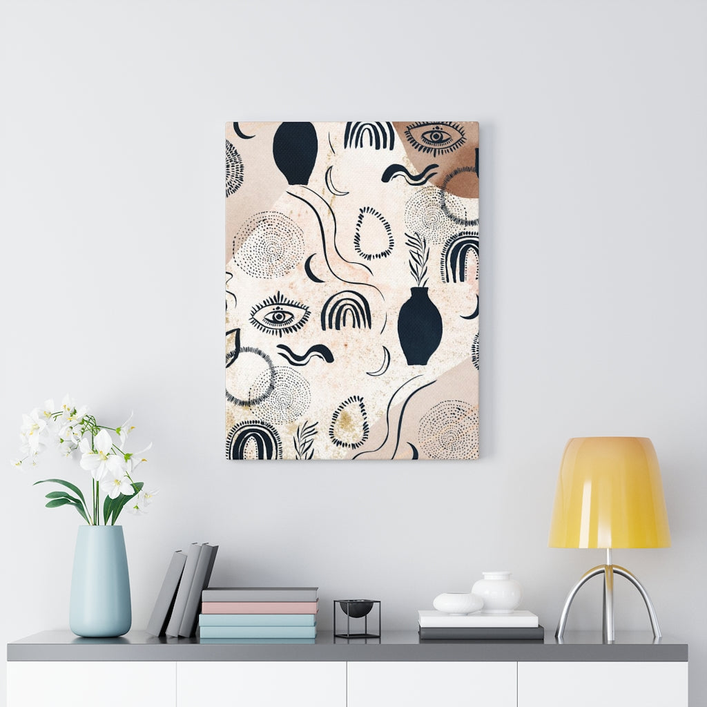 MYSTICAL WALL CANVAS ART | Beige Navy Blue Boho Eyes