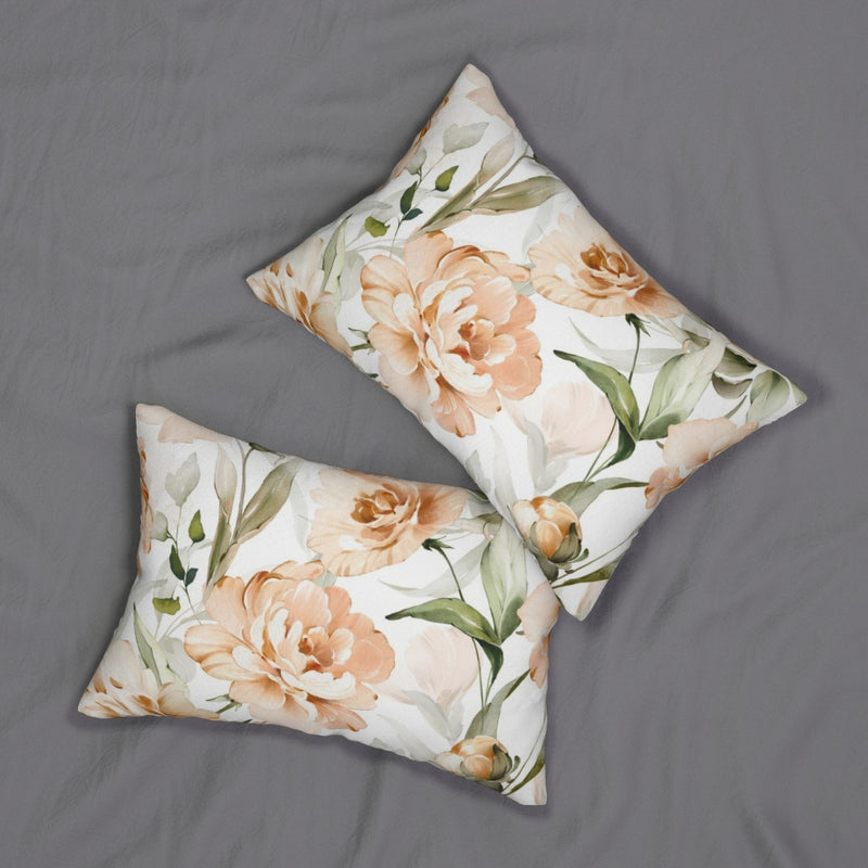Floral Boho Lumbar Pillow | Beige Orange White Peonies