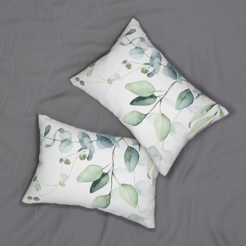 Floral Boho Lumbar Pillow | Teal Eucalyptus Leaves