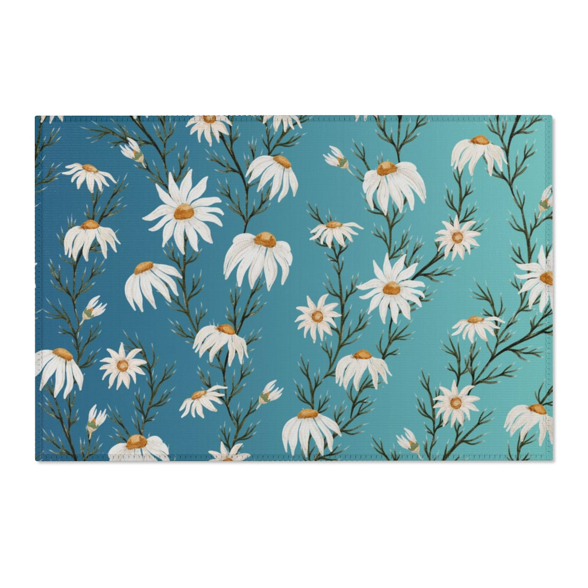 Floral Area Rug | Navy Teal Ombre Daisies