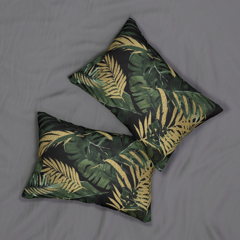 Floral Boho Lumbar Pillow | Black Green Gold