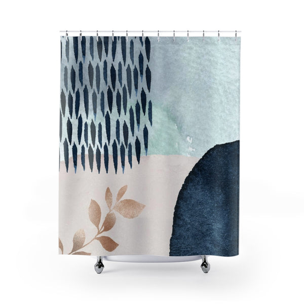 Abstract Boho Shower Curtain | Cream Navy Blue Teal
