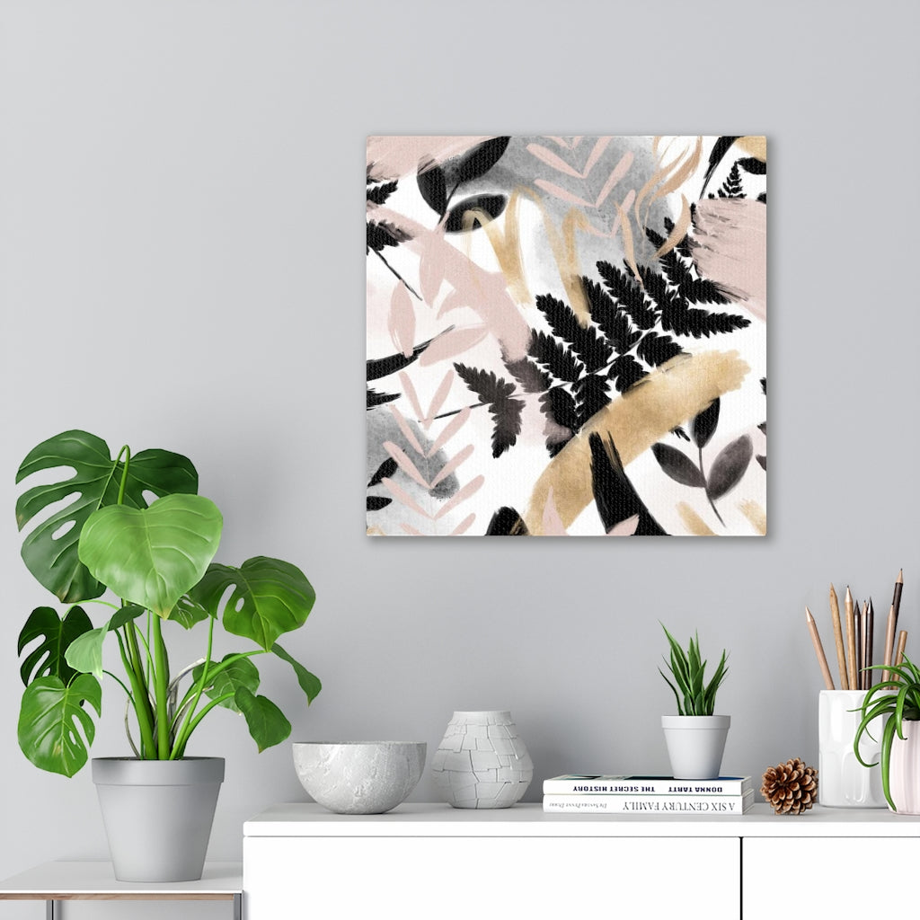 FLORAL WALL CANVAS ART | White Gold Black Pink