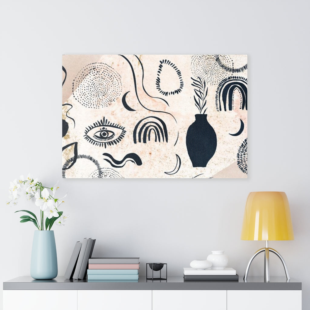 MYSTICAL WALL CANVAS ART | Beige Navy Blue Boho Eyes